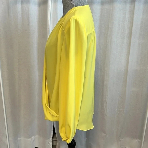 INC Wrap V Neck Long Sleeve Blouse in Yellow, Size M - Picture 2 of 12